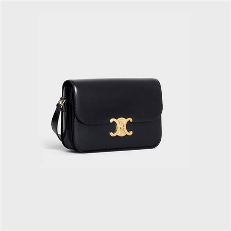 celine triomphe shoulder bag in shiny calfskin|CELINE Shiny Calfskin Teen Triomphe Black .